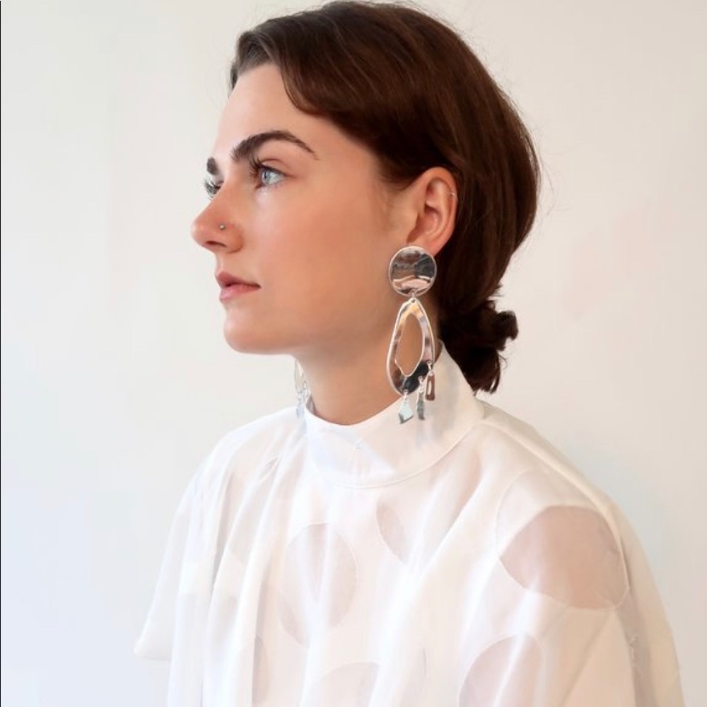 Modern Weaving Totem brass long earrings